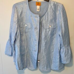 Ruby Rd. Light Blue Shimmer Button-Front Jacket